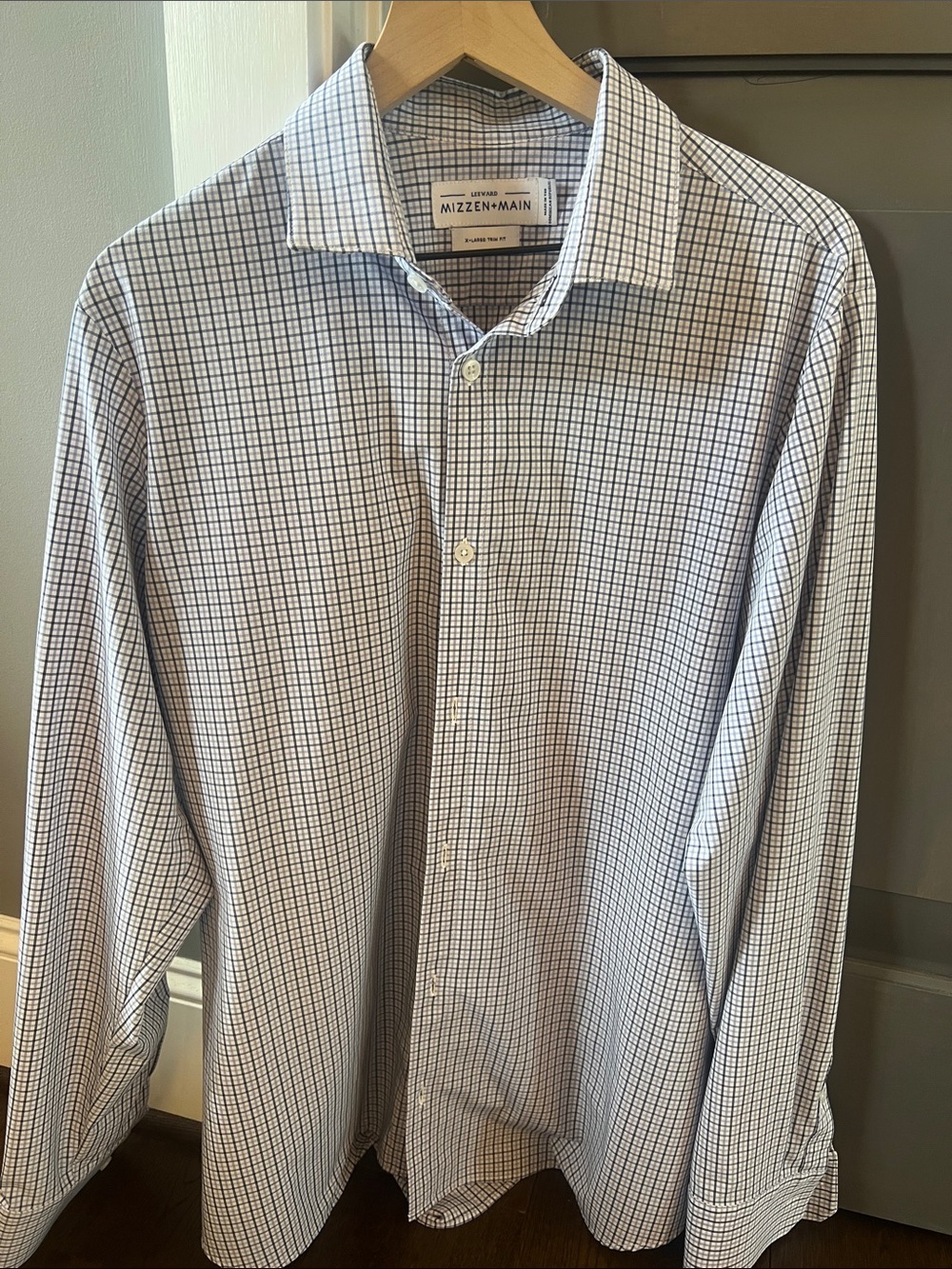 Mizzen+Main Blue and White Micro-Check Performance Dress Shirt